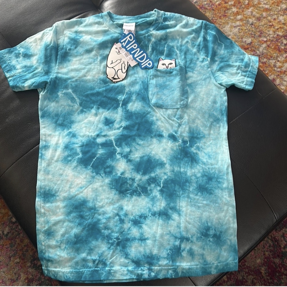 New With Tags Ripndip Lord Nermal Tie-Dyed Blue Pocket T-Shirt - Medium